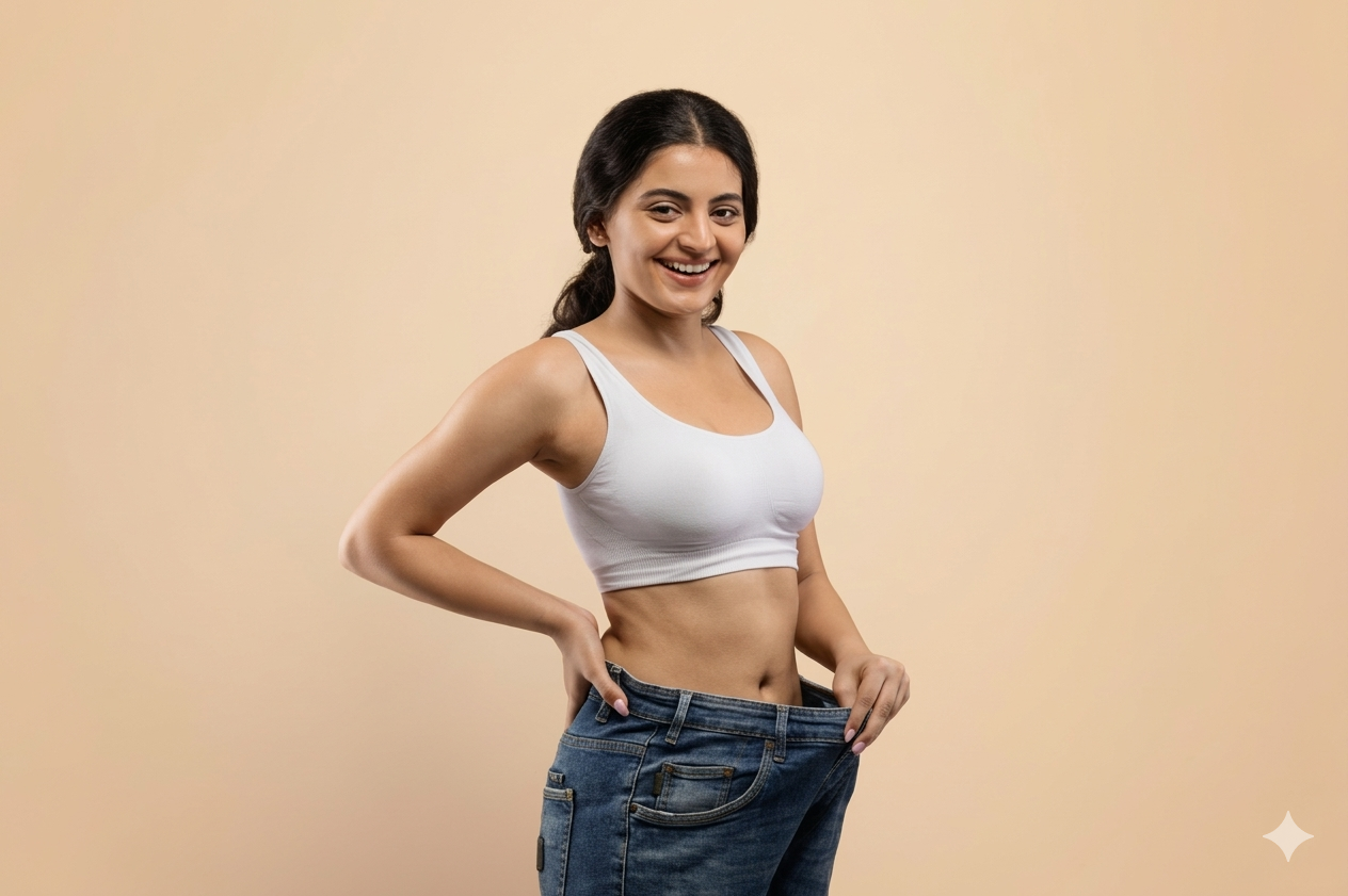 Woman showing weight loss results